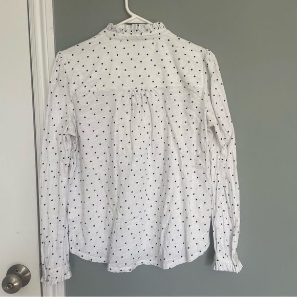 Boden Polka Dot Ruffle Front White Black Long Sleeve Jersey Top - Picture 8 of 12